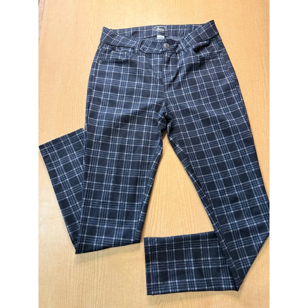 GH Bass Women Plaid Pants Navy Blue White Slim Stretch Trousers Size 4 RN69426